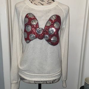 Authentic Disney Parks off white sweater with sequin bow SZ XS- like new
